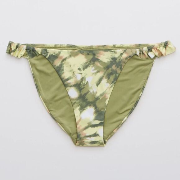 NEW Aerie Printed Ruffle Bikini Bottom - Olive Fun Large - Picture 1 of 5